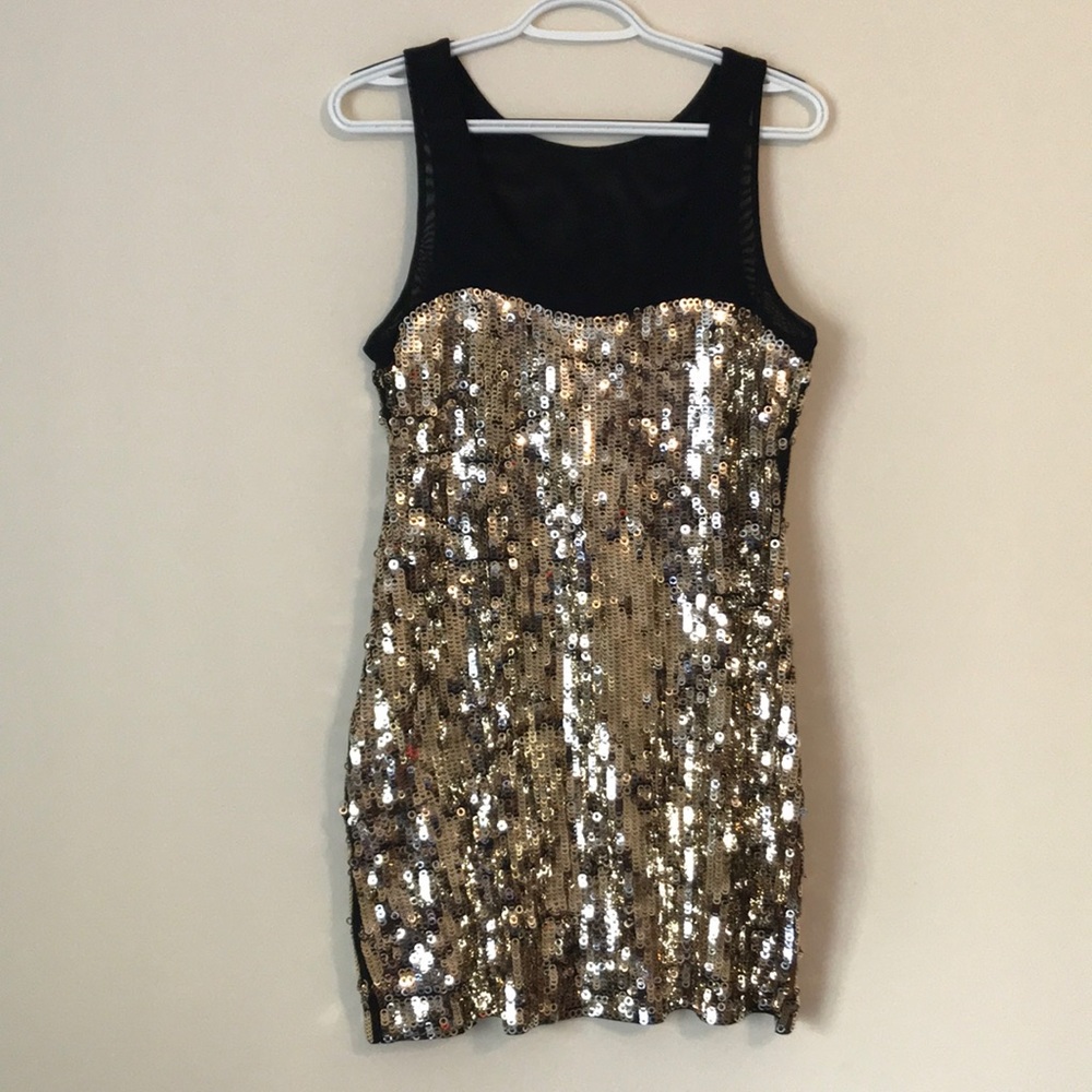 Express size medium mini dress with Gold sequins